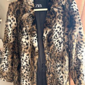 Zara Animal Print Faux Fur Coat